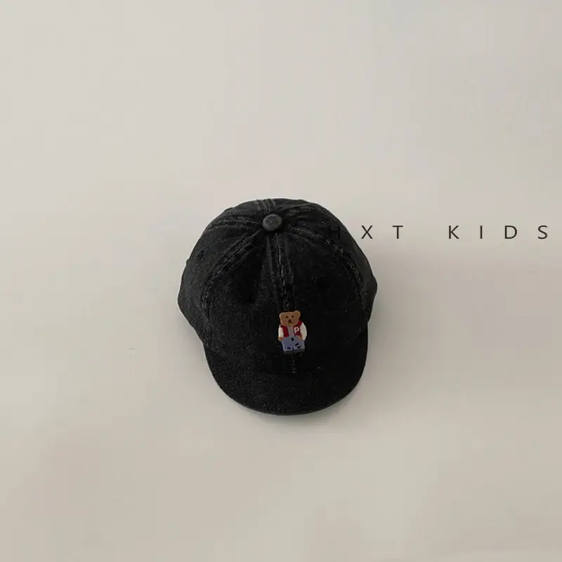Baby Denim Cap with Bear Embroidery Washable Soft Top Hat - Image 3