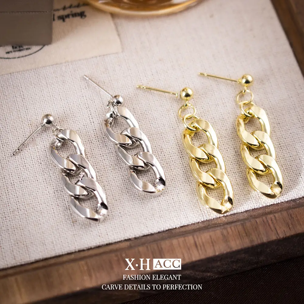 Silver & Gold Chain Earrings for Women - Image 4