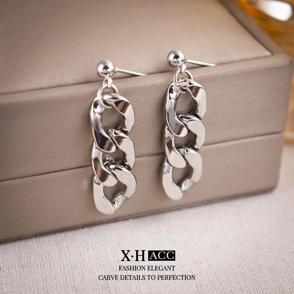 Silver & Gold Chain Earrings for Women - Image 2
