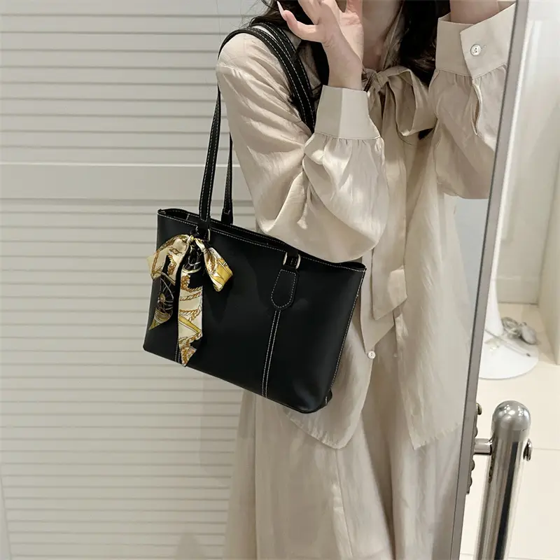 Women's Brown Leather Shoulder Bag with Silk Bow - Image 7