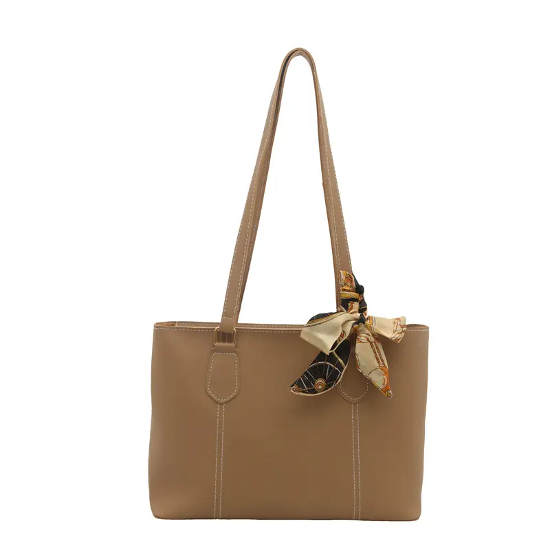 Women's Brown Leather Shoulder Bag with Silk Bow - Image 9
