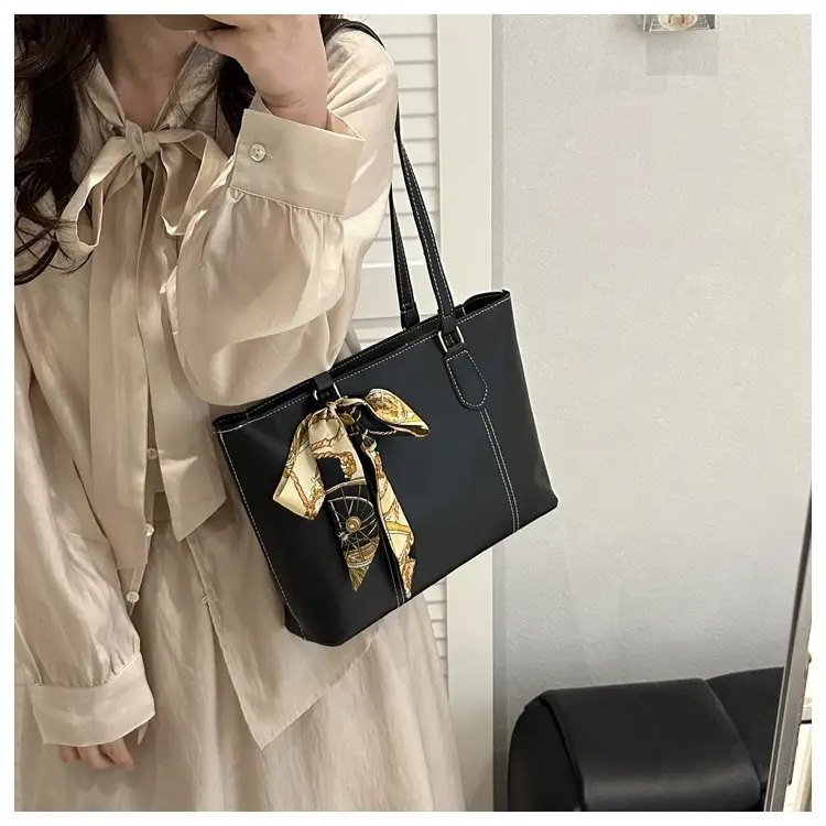 Women's Brown Leather Shoulder Bag with Silk Bow — feature 16
