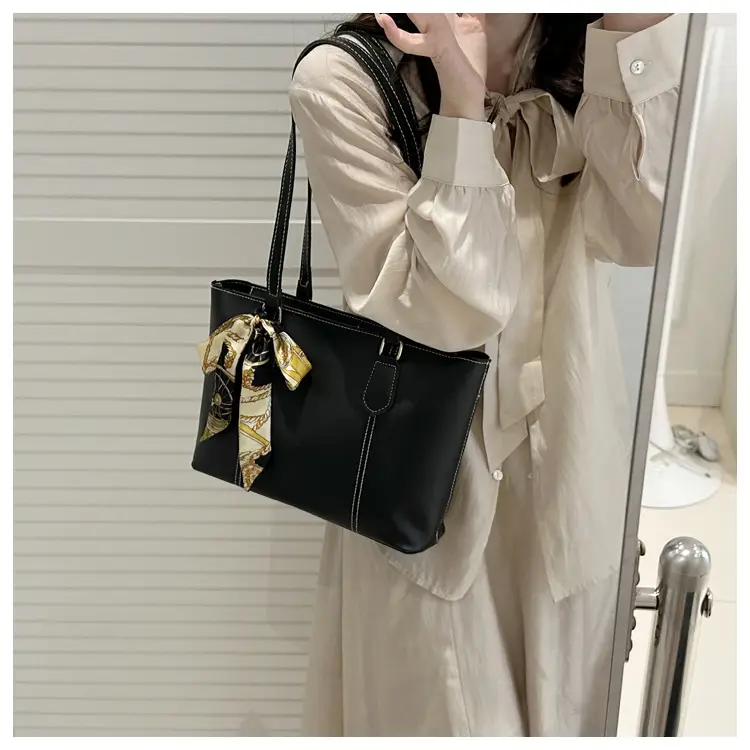 Women's Brown Leather Shoulder Bag with Silk Bow — feature 17