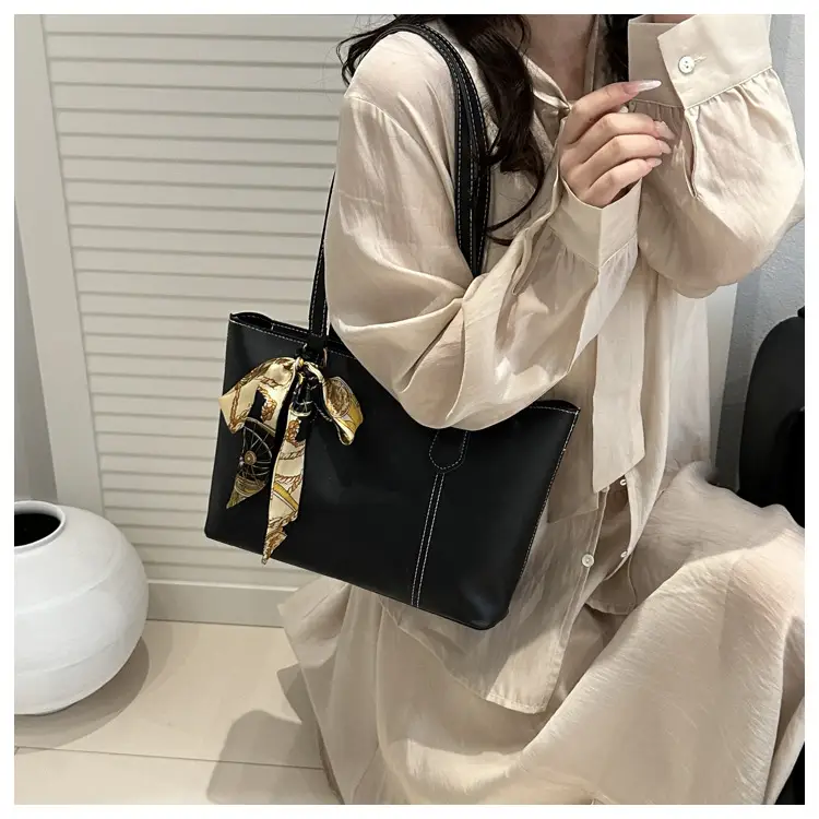 Women's Brown Leather Shoulder Bag with Silk Bow — feature 18