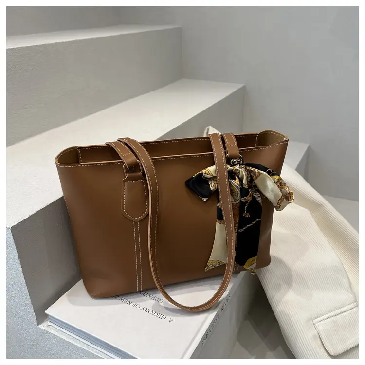 Women's Brown Leather Shoulder Bag with Silk Bow — feature 19