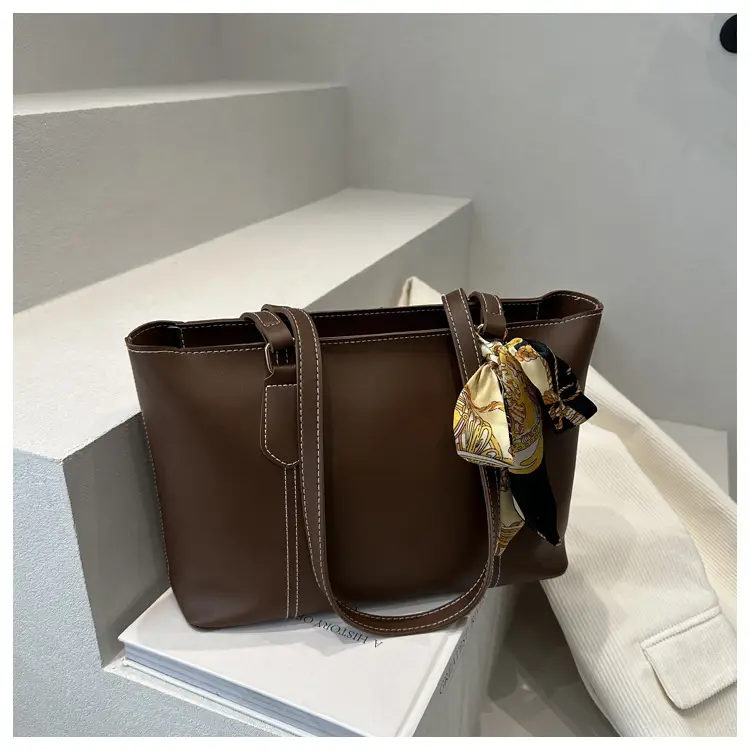 Women's Brown Leather Shoulder Bag with Silk Bow — feature 20