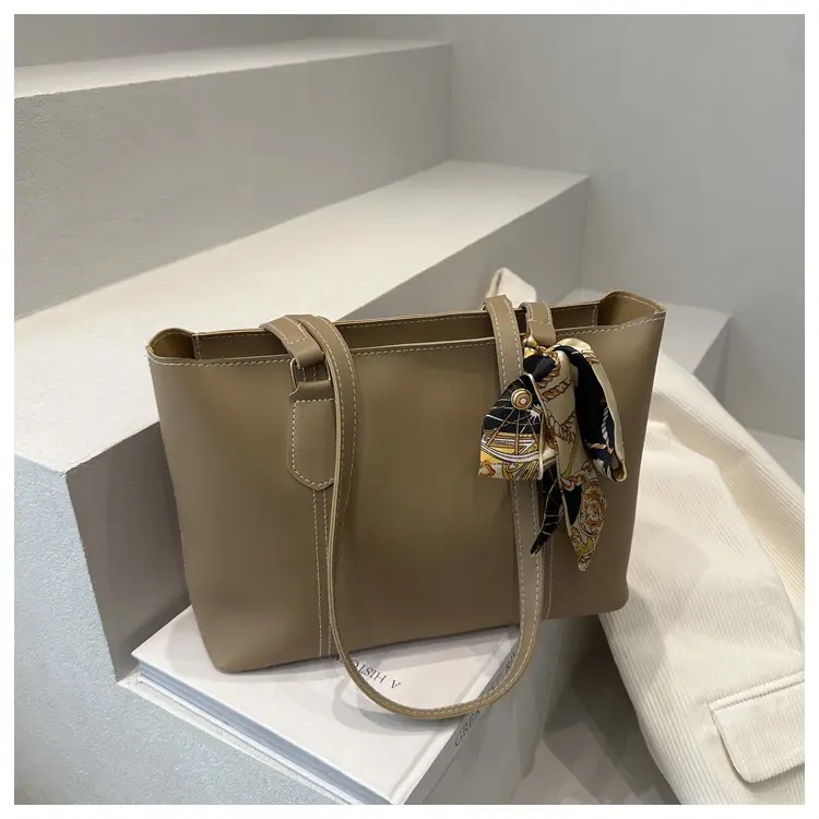 Women's Brown Leather Shoulder Bag with Silk Bow — feature 21