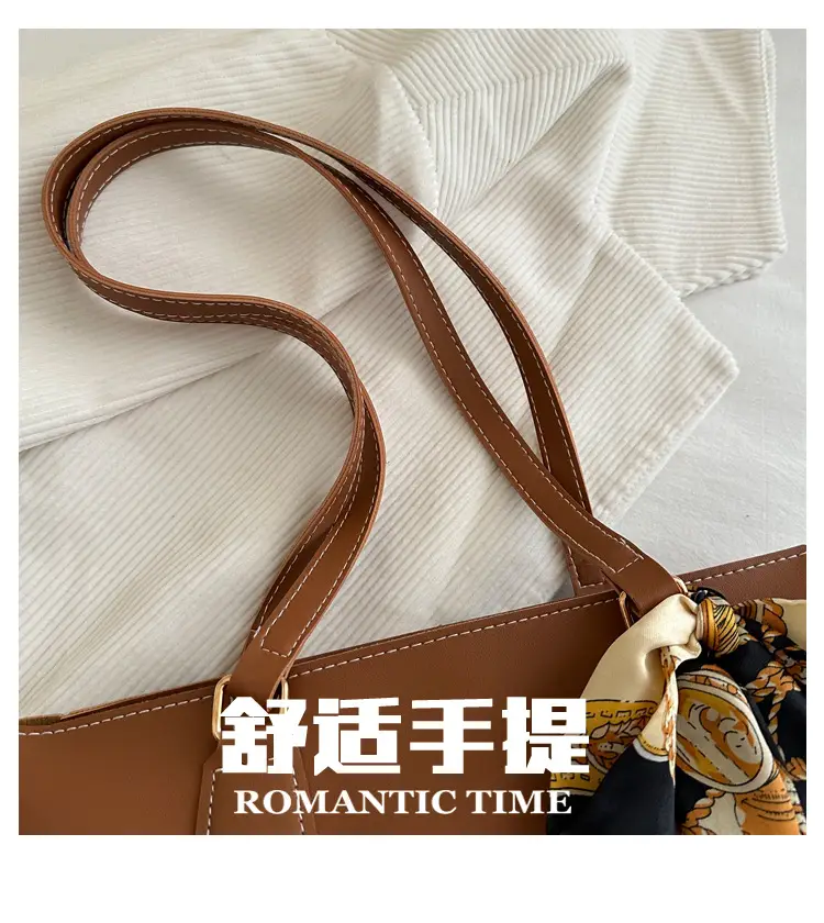 Women's Brown Leather Shoulder Bag with Silk Bow — feature 3