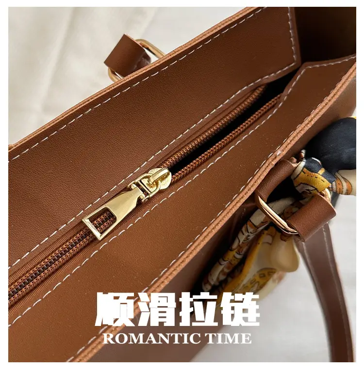 Women's Brown Leather Shoulder Bag with Silk Bow — feature 4