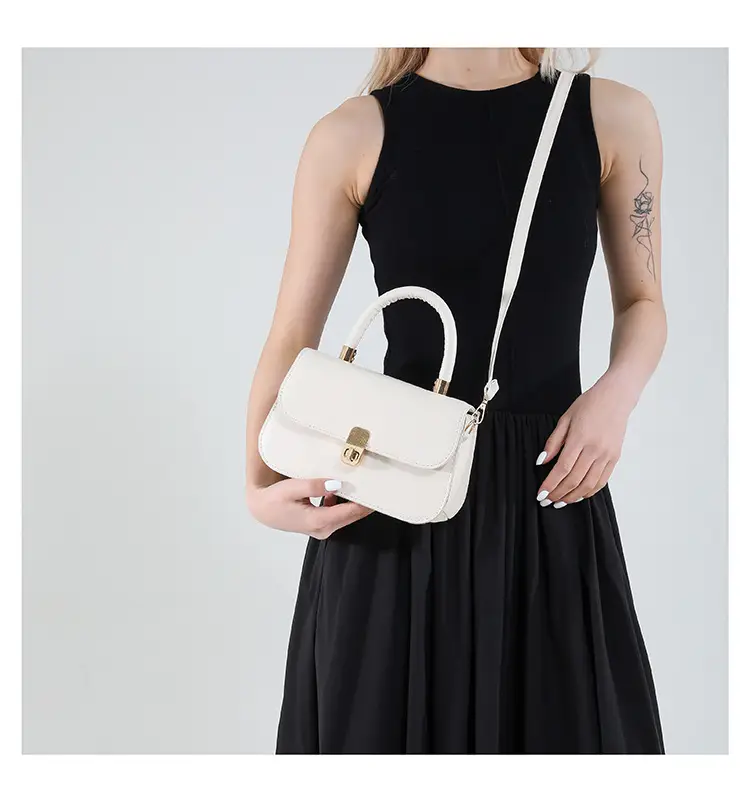 Women's Cream Textured Shoulder Crossbody Bag with Gold Clasp — feature 11