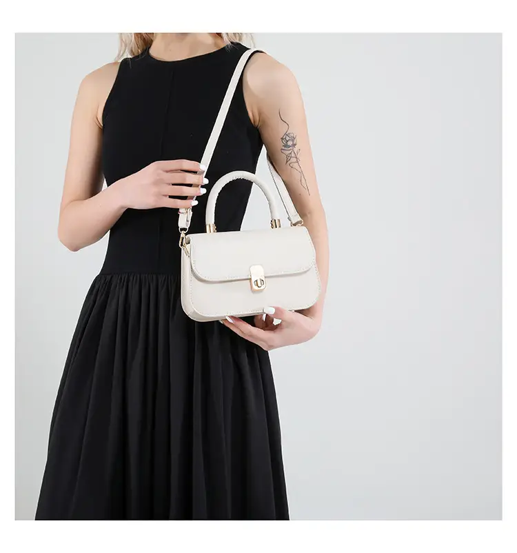 Women's Cream Textured Shoulder Crossbody Bag with Gold Clasp — feature 12