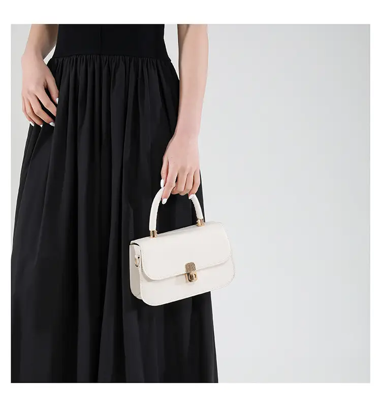Women's Cream Textured Shoulder Crossbody Bag with Gold Clasp — feature 13