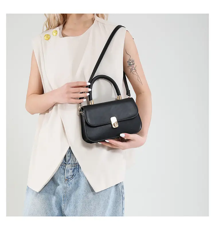 Women's Cream Textured Shoulder Crossbody Bag with Gold Clasp — feature 24