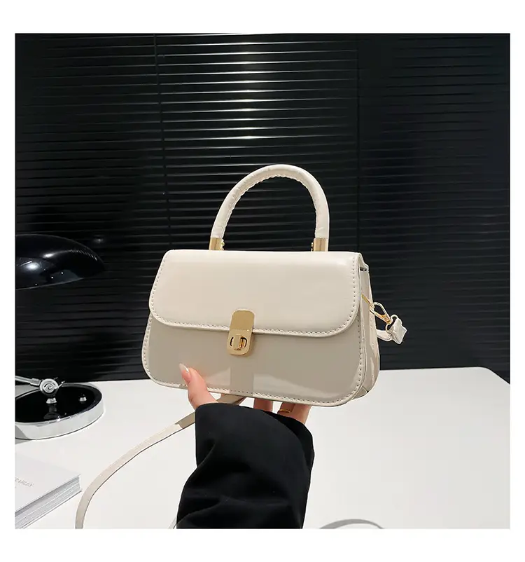 Women's Cream Textured Shoulder Crossbody Bag with Gold Clasp — feature 31