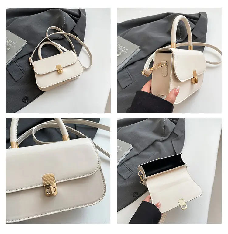 Women's Cream Textured Shoulder Crossbody Bag with Gold Clasp — feature 7