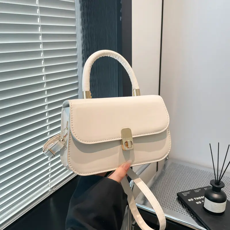 Women's Cream Textured Shoulder Crossbody Bag with Gold Clasp - Image 2