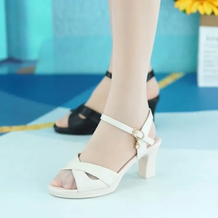 Women's White Leather Heel Sandals 2025 Summer — feature 13