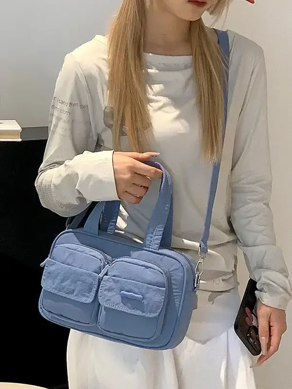 Light Blue Multi-Pocket Shoulder Crossbody Bag for Women - Image 11