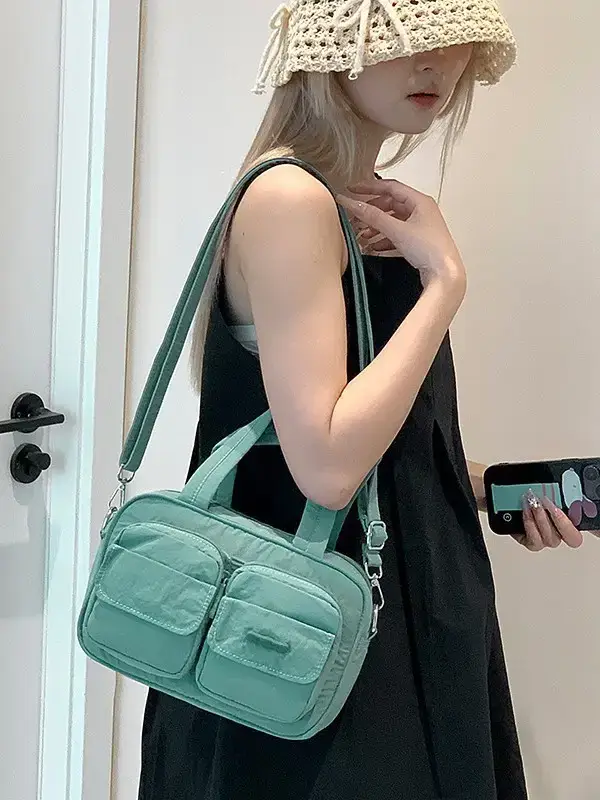 Light Blue Multi-Pocket Shoulder Crossbody Bag for Women - Image 12