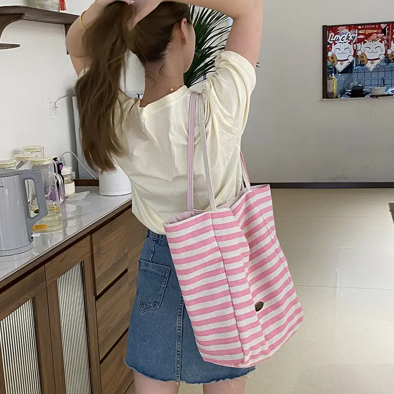 Striped Canvas Tote Bag 2024 New Korean Style - Image 6