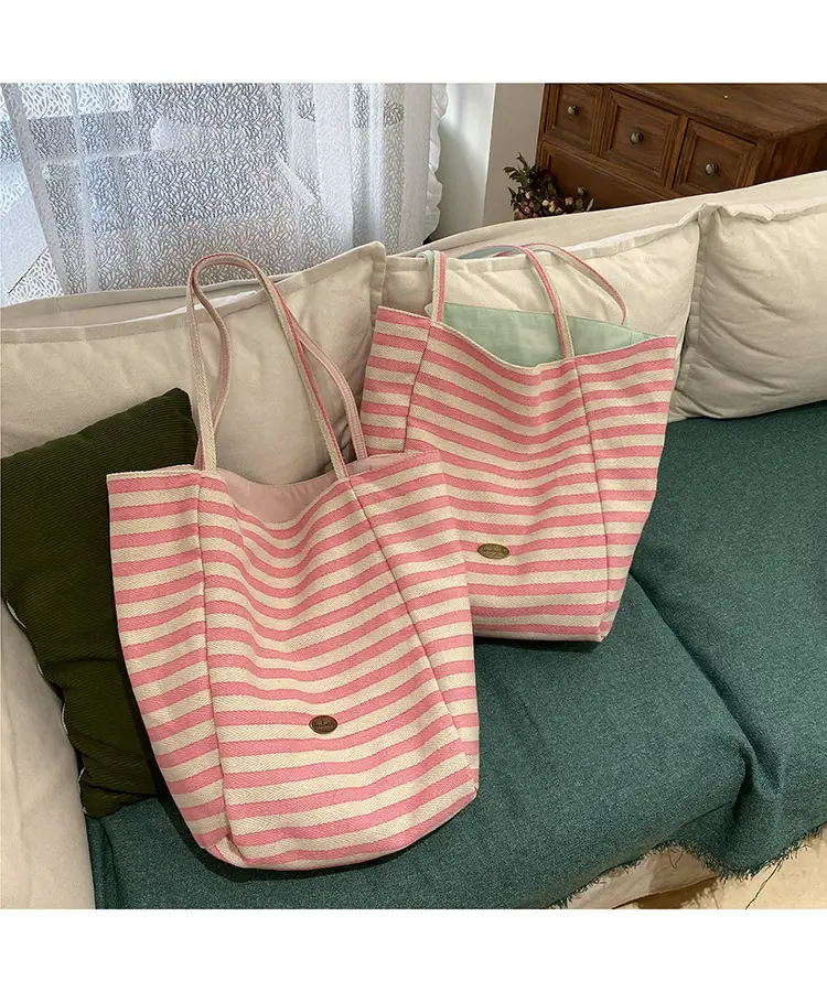 Striped Canvas Tote Bag 2024 New Korean Style — feature 10