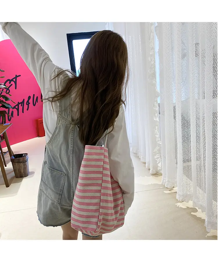 Striped Canvas Tote Bag 2024 New Korean Style — feature 11