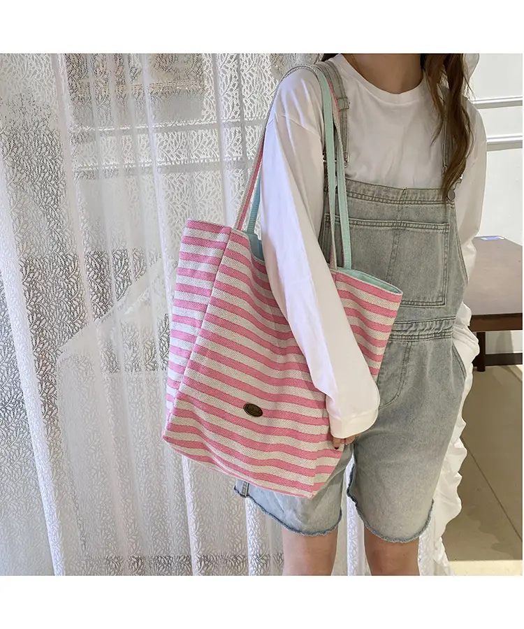 Striped Canvas Tote Bag 2024 New Korean Style — feature 12
