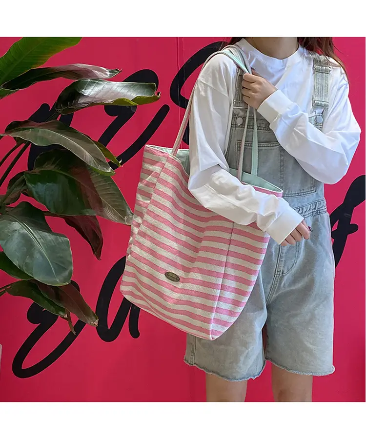 Striped Canvas Tote Bag 2024 New Korean Style — feature 14
