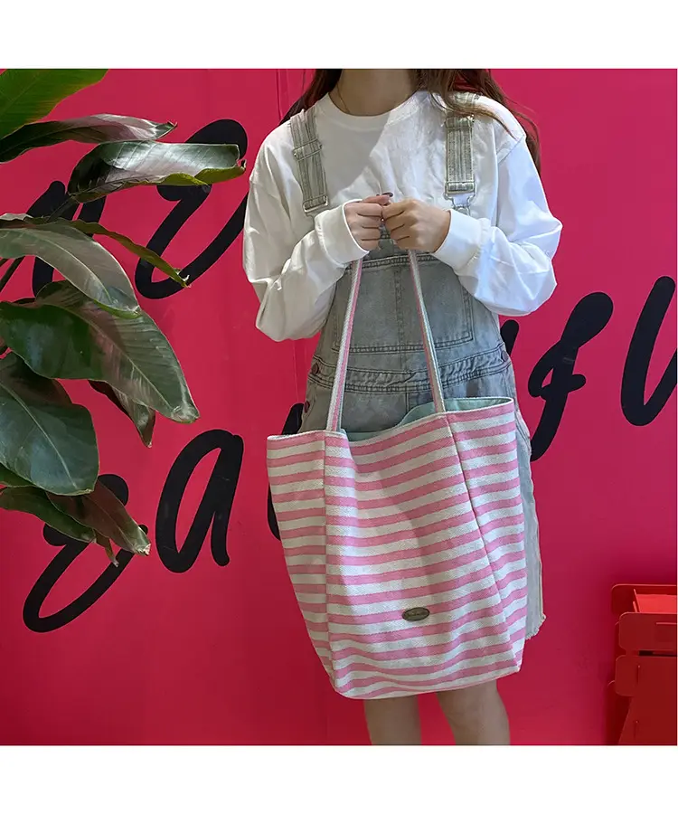 Striped Canvas Tote Bag 2024 New Korean Style — feature 15