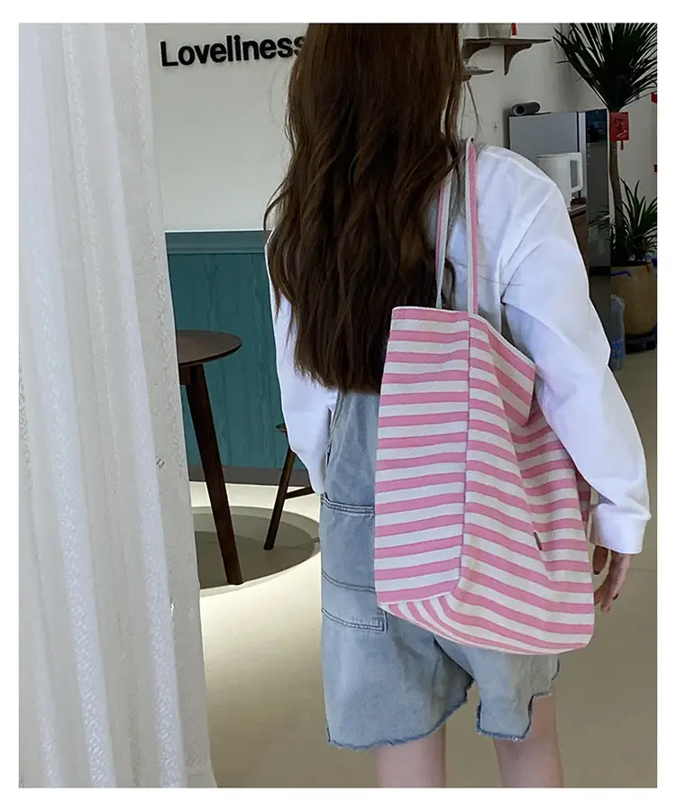 Striped Canvas Tote Bag 2024 New Korean Style — feature 16