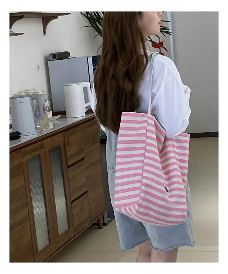 Striped Canvas Tote Bag 2024 New Korean Style — feature 18