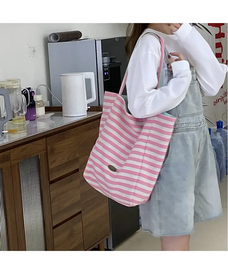 Striped Canvas Tote Bag 2024 New Korean Style — feature 19