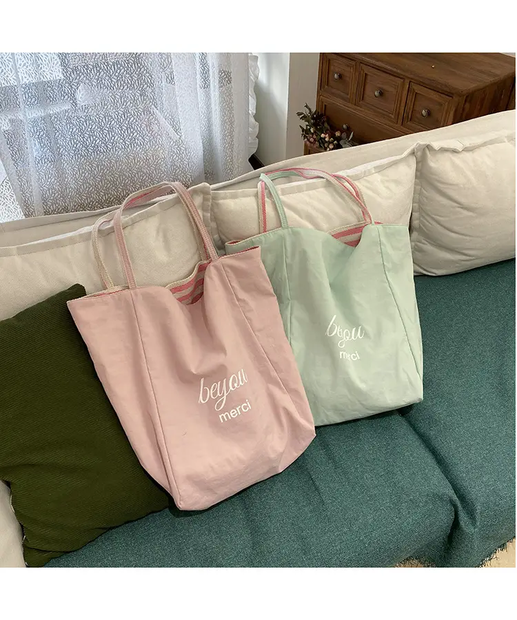 Striped Canvas Tote Bag 2024 New Korean Style — feature 2