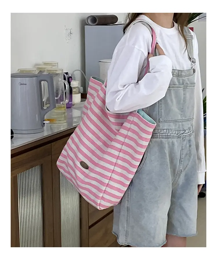 Striped Canvas Tote Bag 2024 New Korean Style — feature 20