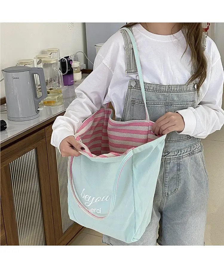 Striped Canvas Tote Bag 2024 New Korean Style — feature 26