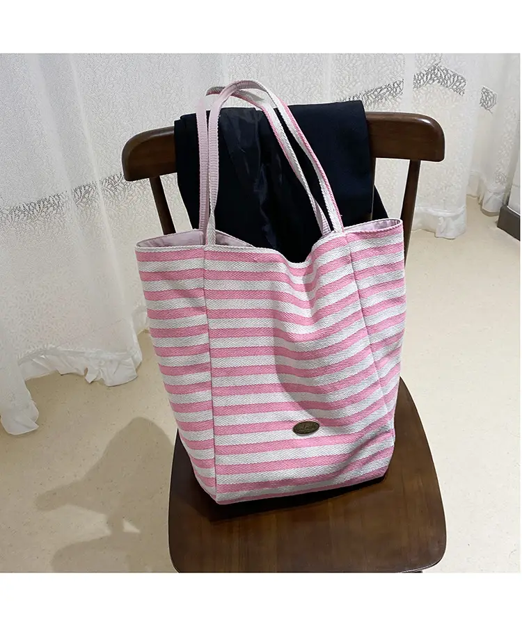 Striped Canvas Tote Bag 2024 New Korean Style — feature 27