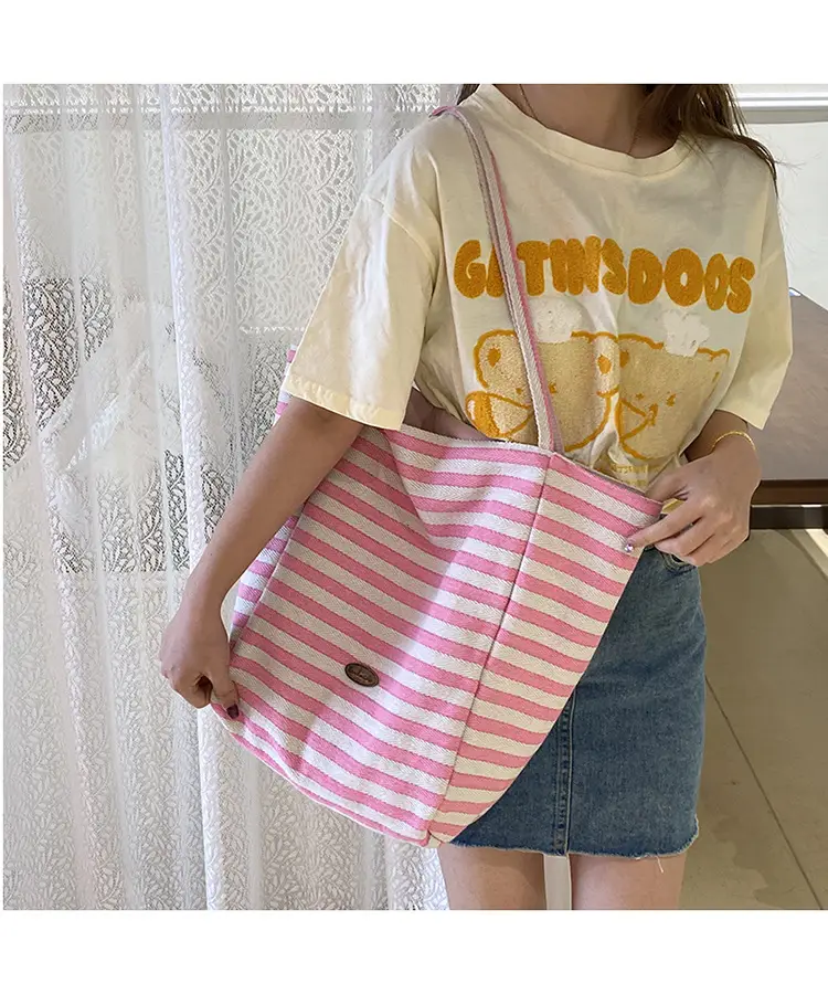 Striped Canvas Tote Bag 2024 New Korean Style — feature 28