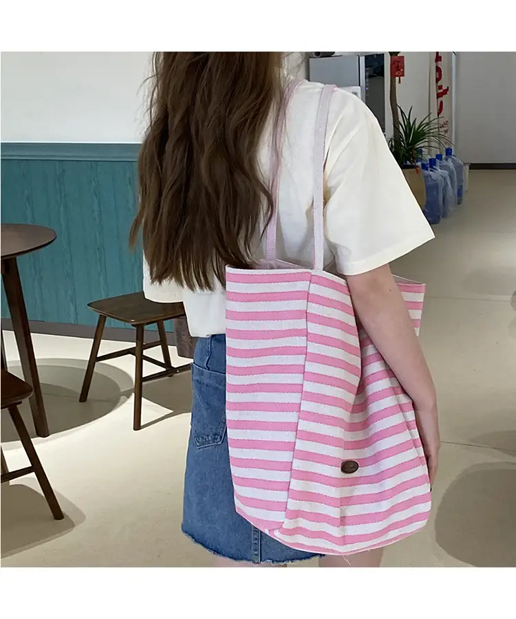 Striped Canvas Tote Bag 2024 New Korean Style — feature 29
