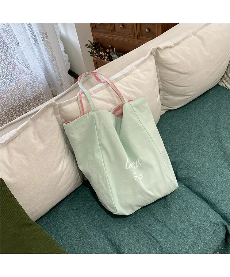 Striped Canvas Tote Bag 2024 New Korean Style — feature 5
