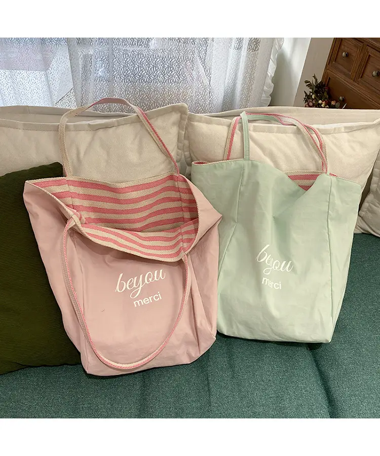 Striped Canvas Tote Bag 2024 New Korean Style — feature 6
