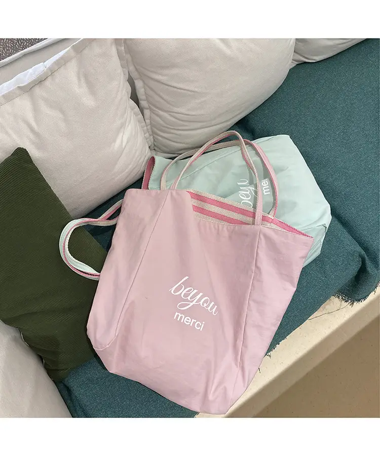 Striped Canvas Tote Bag 2024 New Korean Style — feature 8
