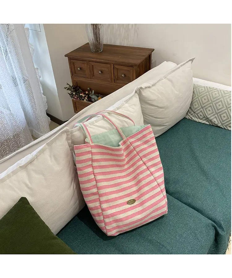 Striped Canvas Tote Bag 2024 New Korean Style — feature 9