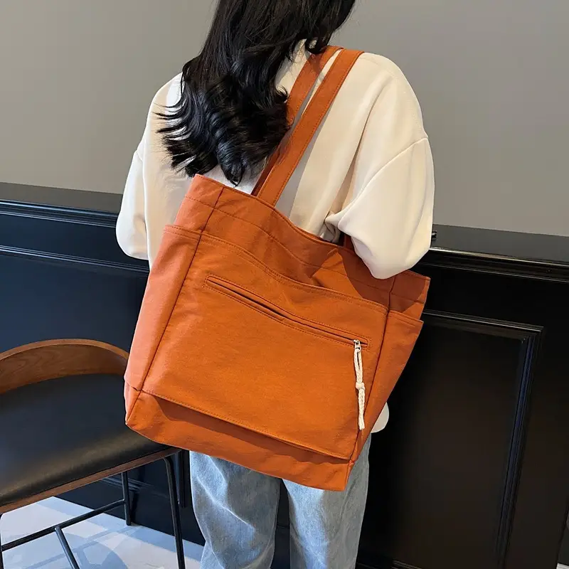 Women's Orange Nylon Shoulder Tote Bag Large Capacity - Image 5