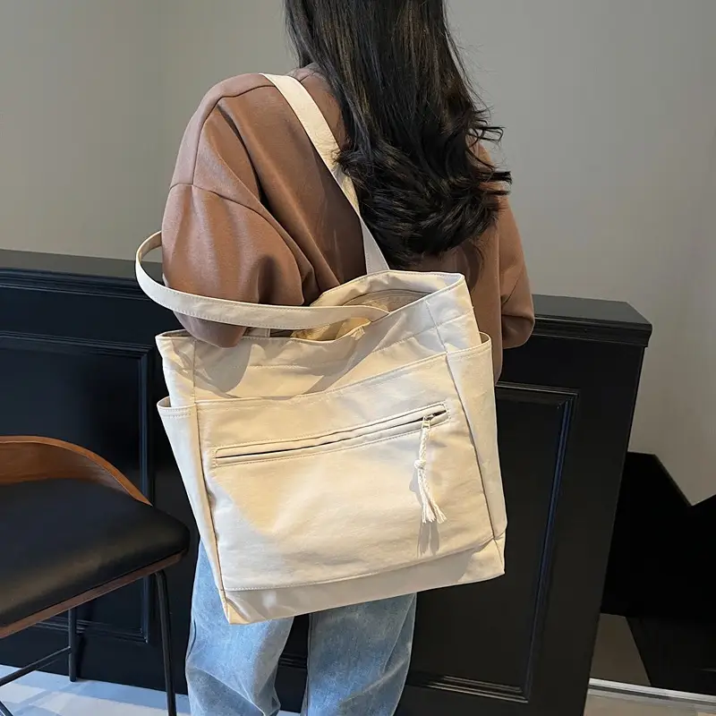 Women's Orange Nylon Shoulder Tote Bag Large Capacity - Image 6