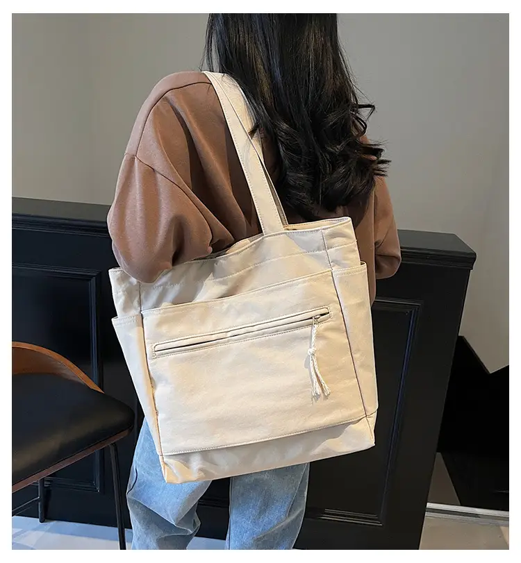 Women's Orange Nylon Shoulder Tote Bag Large Capacity — feature 1