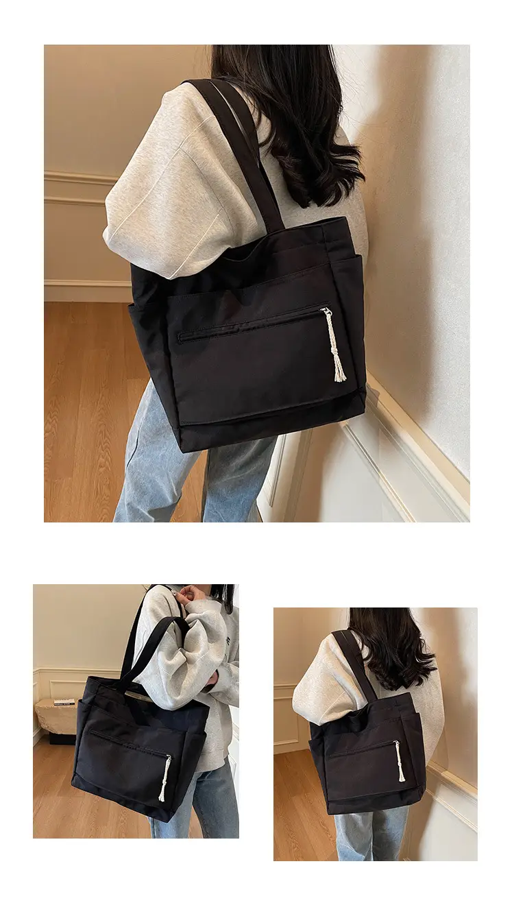 Women's Orange Nylon Shoulder Tote Bag Large Capacity — feature 10