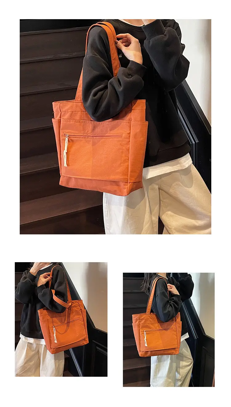 Women's Orange Nylon Shoulder Tote Bag Large Capacity — feature 11