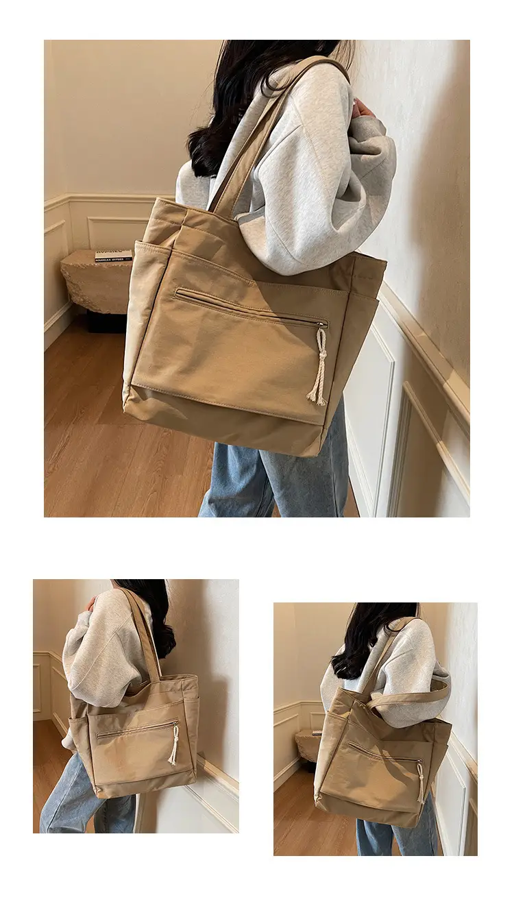 Women's Orange Nylon Shoulder Tote Bag Large Capacity — feature 12