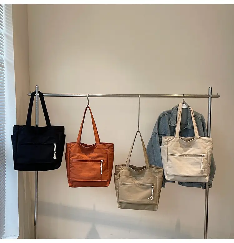 Women's Orange Nylon Shoulder Tote Bag Large Capacity — feature 13