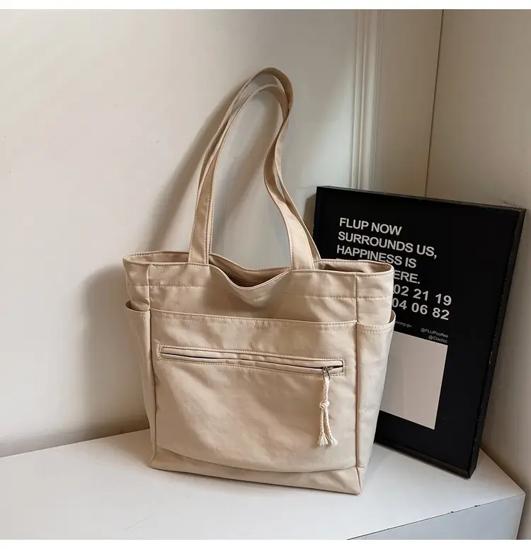 Women's Orange Nylon Shoulder Tote Bag Large Capacity — feature 17
